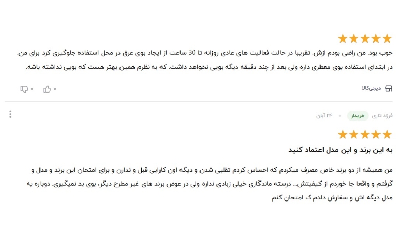 نظرات کاربران درباره اسپری ضد تعریق مردانه کاسپین؛ بهترین اسپری ضد تعریق مردانه